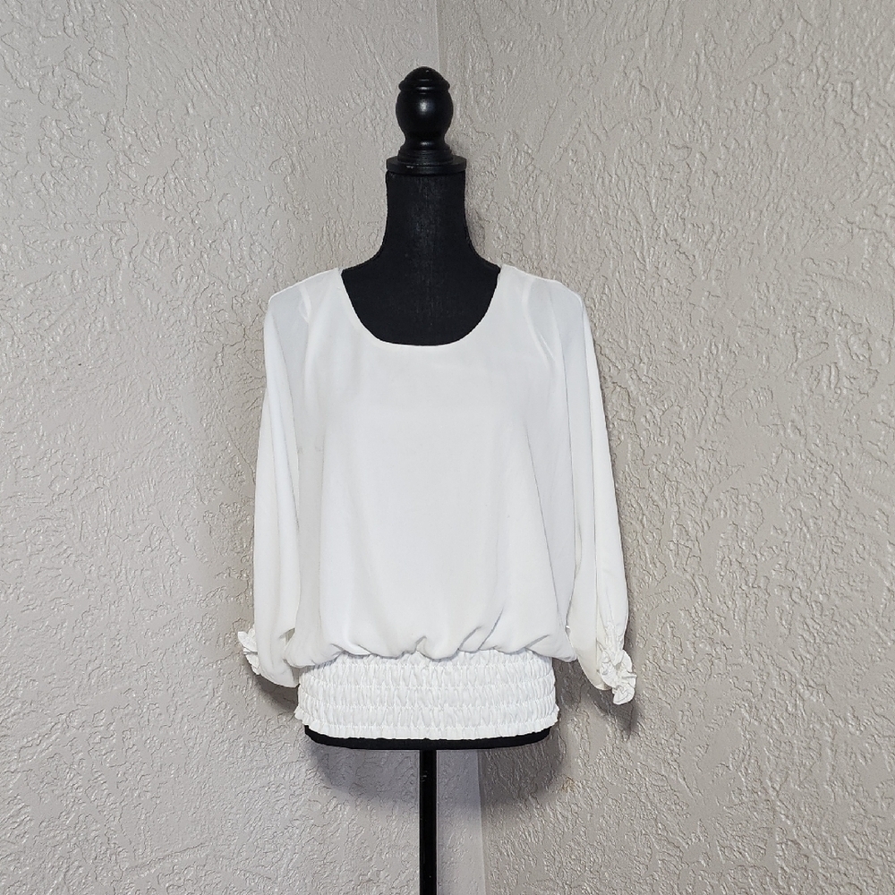 Vince Camuto Women's Smocked Waist Dolman Sleeve Top